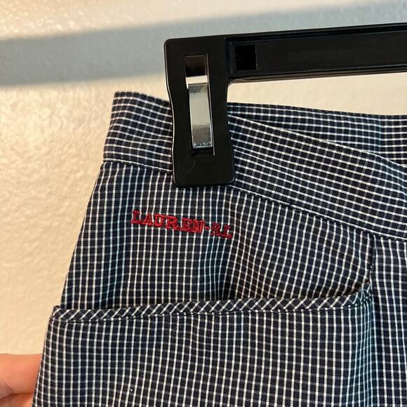 Ralph Lauren Blue Gingham Plaid Print High Rise Cropped Trouser Pants Size 6 - Picture 2 of 13